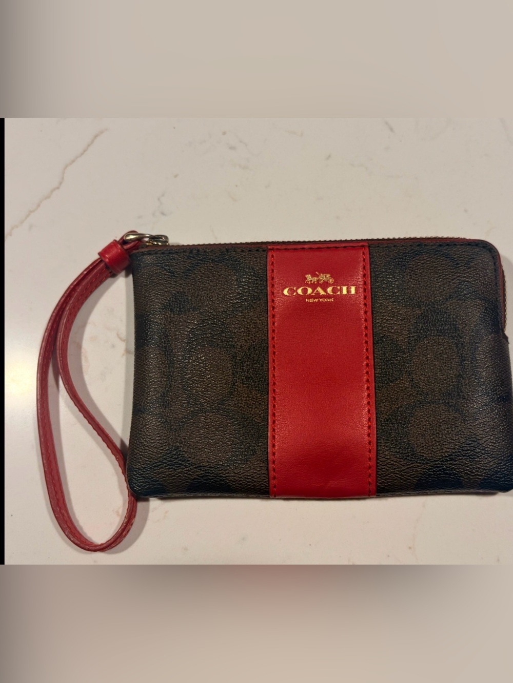 Coach Signature Corner Wristlet- Red